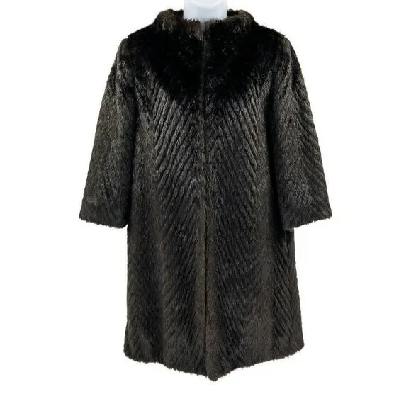 Ted Baker Faux Fur Long PeaCoat Coat Brown - Picture 2 of 9